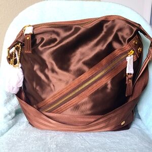 Juicy Couture Brown Satin Shoulder Bag with Gold Hardware